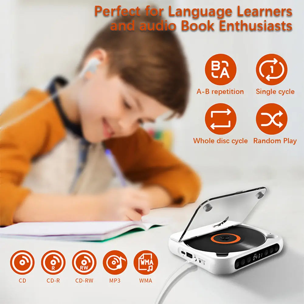KC-918 CD Player Portable BT Music Player CD Runner Dustproof Cover 6 Modes A-B Repeat Timer Remote Control External Playback