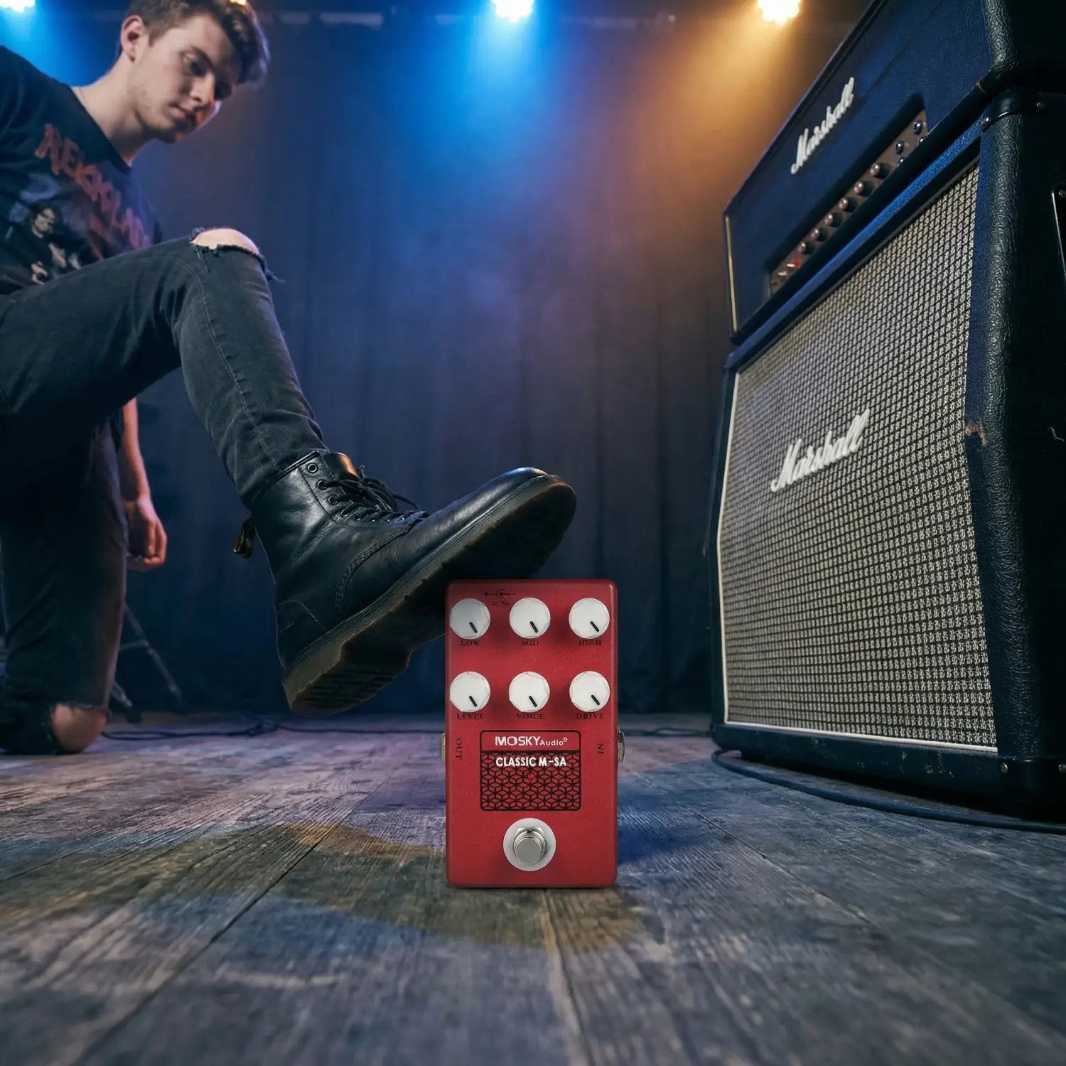 Moskyaudio M-Sa Guitar Speaker Tuner Pedal Classic Simulation Effect with Drive Voice Level Control Low High Mid Settings