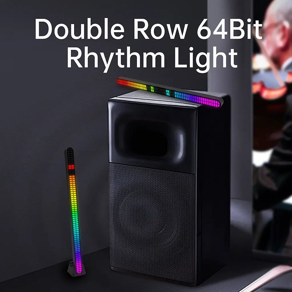30CM Double-row 64bit RGB PickUp LED Bar Voice Controlled Light Rechargeable Magnetic Music Rhythm Light Car Atmosphere Lighting