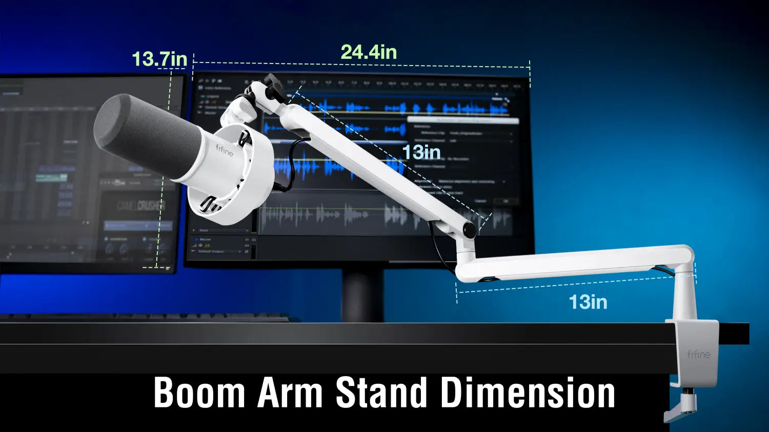 FIFINE Microphone Boom Arm Adjustable Low Profile Mic Arm with Desk Mount Clamp,Cable Storage for Streaming Gaming-White BM88W