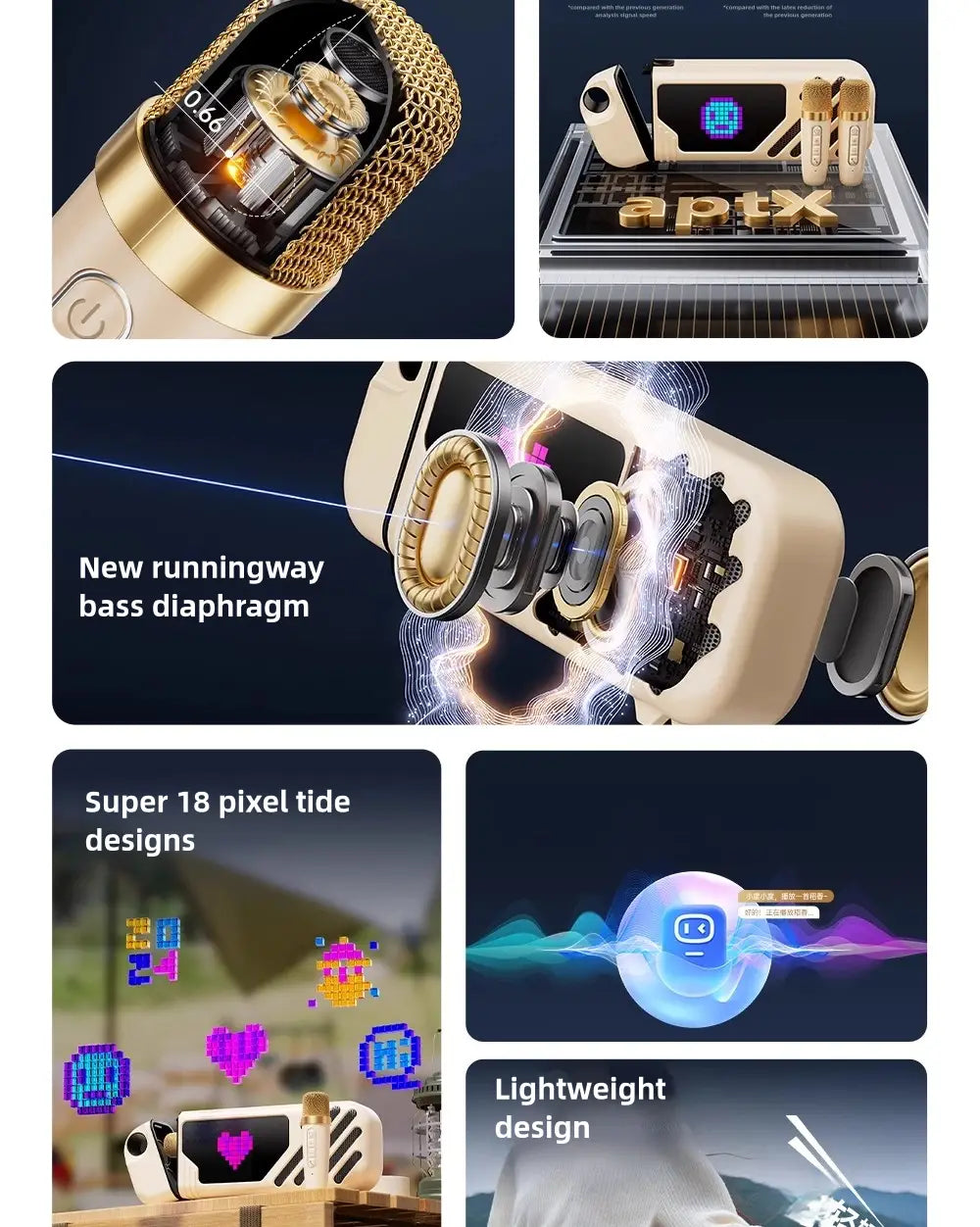 Kinglucky K18 pro Portable Karaoke Party Speaker with Wireless Microphone Bluetooth 5.0 Speakers Big Powerful Sound