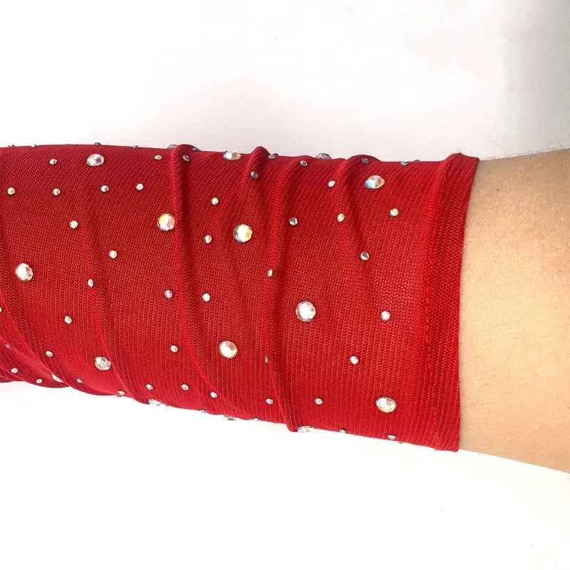 49CM Women Fashion Electronic Music Festival Sexy Mesh Shiny Hook Finger Gloves Elasticity Thin Cosplay Stage Performance