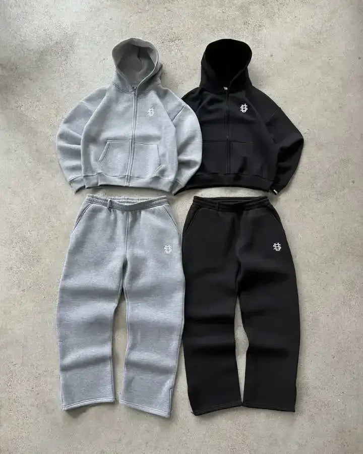 Embroidered sweatpants two-piece set Y2K clothing men’s hip-hop oversized sweatpants casual zipper hoodie