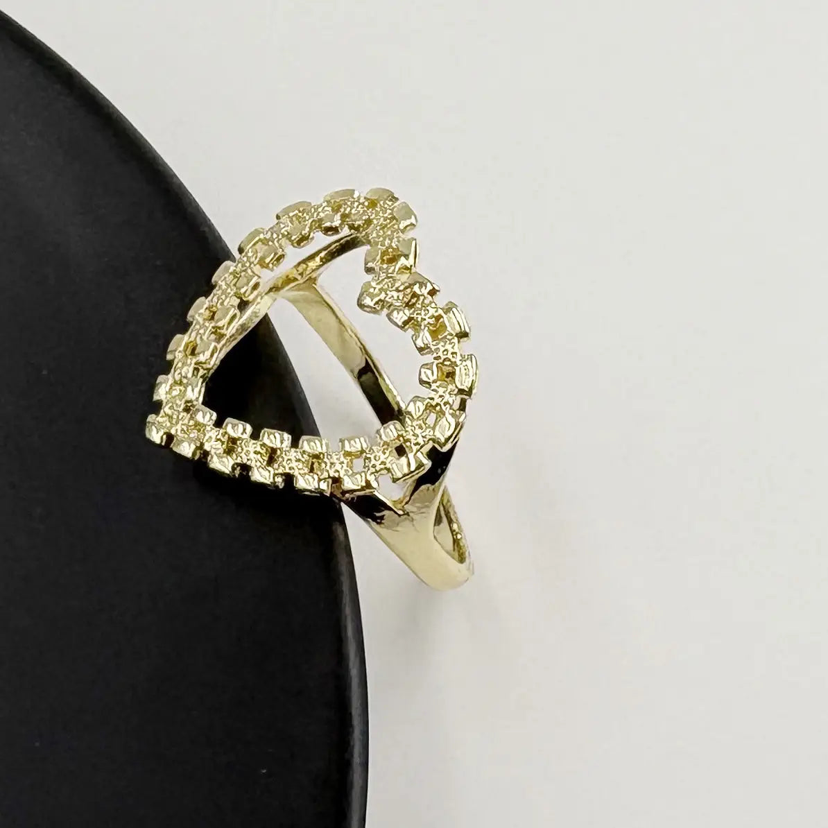 Women’s Hip Hop Heart Shape Chain Design Ring 14K Gold Plated Big Size 20mm Fashion Jewelry Nugget Finger Ring
