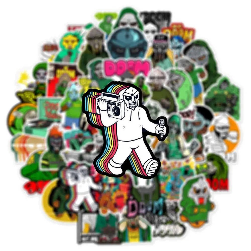 10/30/50PCS Hip Hop Rapper Mf Doom Stickers Singer Graffiti DIY Skateboard Phone Luggage Laptop Guitar Toys Decals For Fan Kids
