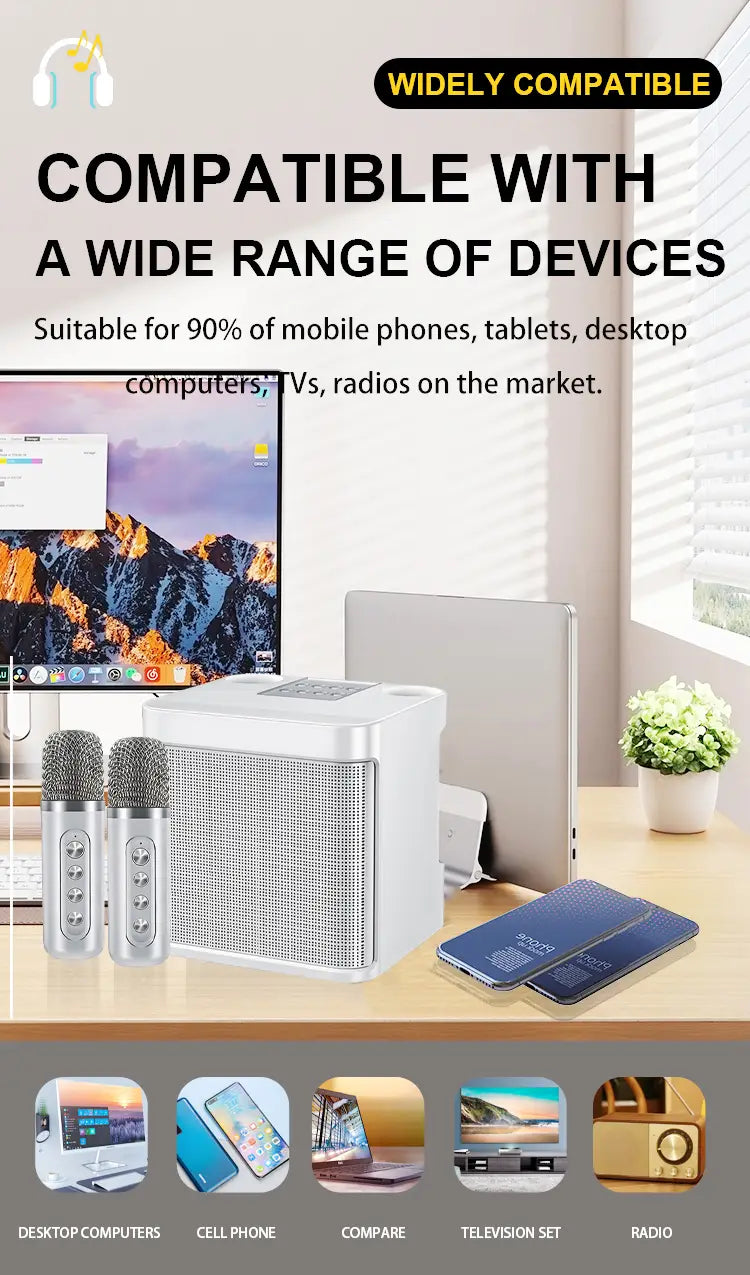 Karaoke Machine for Adults Portable Bluetooth Karaoke Microphone Singing Speaker Karaoke Player with 2 Wireless Mic Home Party