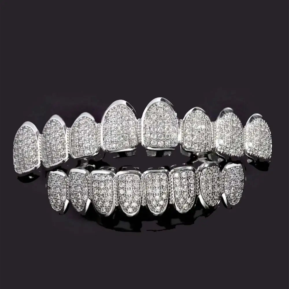 Hip Hop Teeth Grillz Set Removable Design Top & Bottom Set Hiphop Teeth Grillz Rhinestone Hollow Charm Teeth Grillz