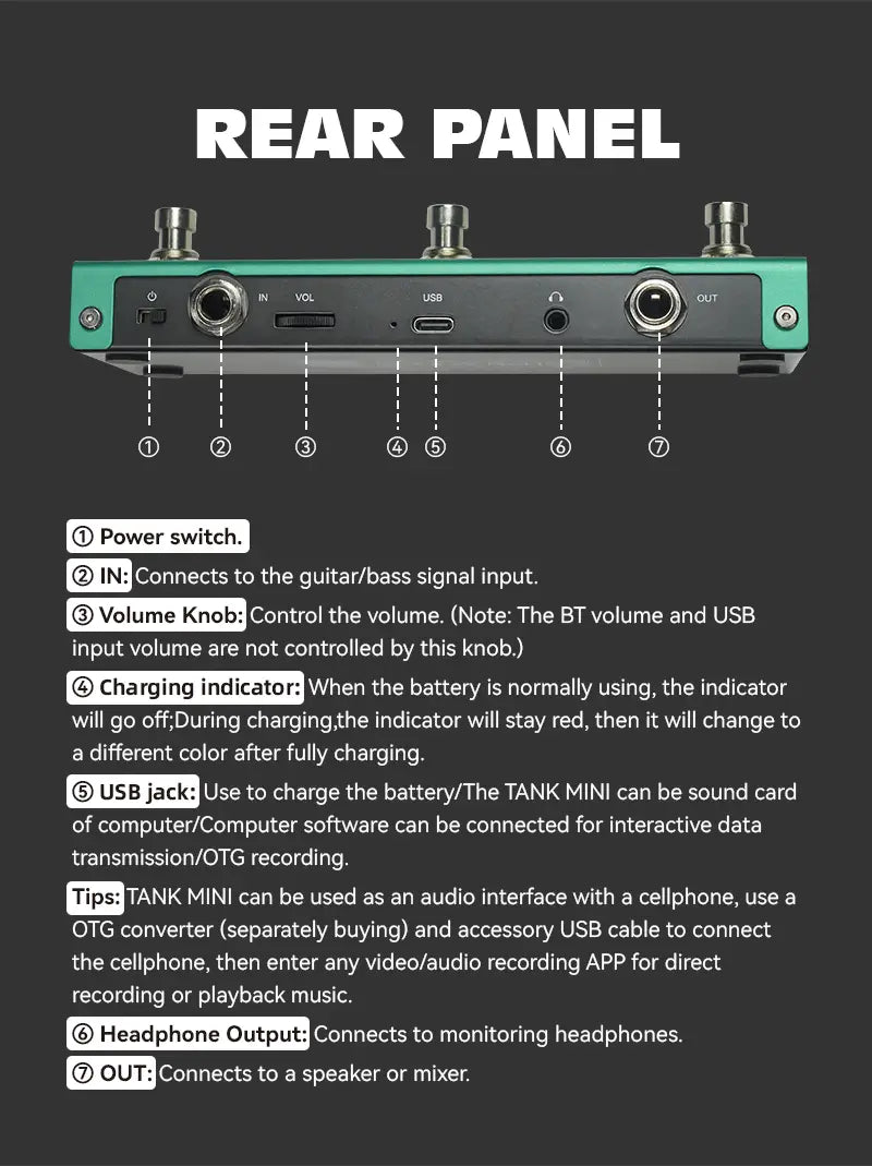 M-VAVE Tank Mini Guitar Multi-effects Pedal Processor Built-in Cab Amp Mod FX Delay & Reverb Effects Support IR & OTG Recording