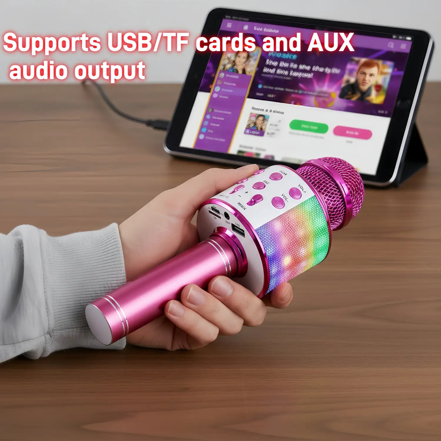 All-in-one Entertainment Microphone Speaker Karaoke Music Player Voice Changer FM Radio LED Light Mic for Party Gathering