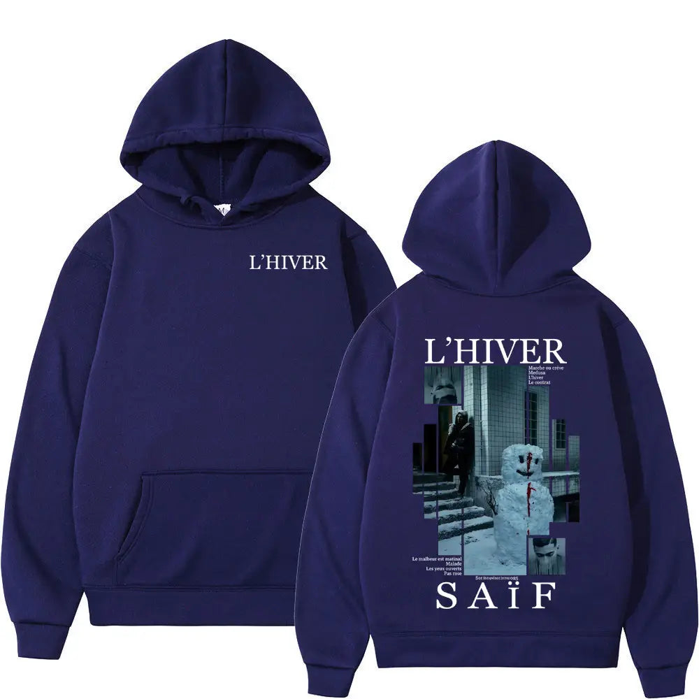 Rapper L’HIVER Saif Album 2025 Hoodies Men’s Hip Hop Fleece Pullover Sweatshirt Retro Long Sleeve Oversized Hoodie Streetwear