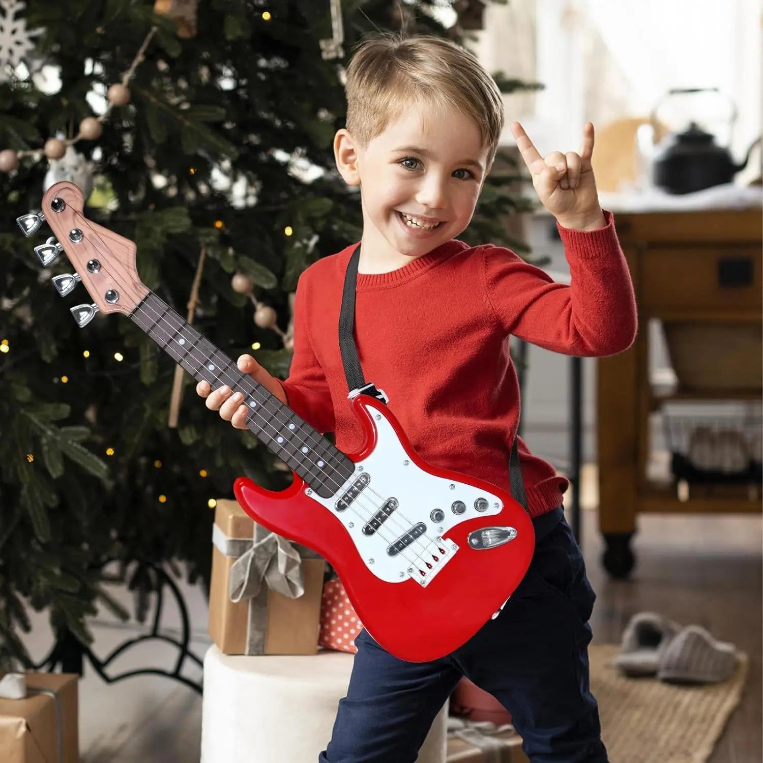 Kids Electric Guitar Toy - 4-String Multifunctional Electronic Musical Instrument Portable Children’s Guitar