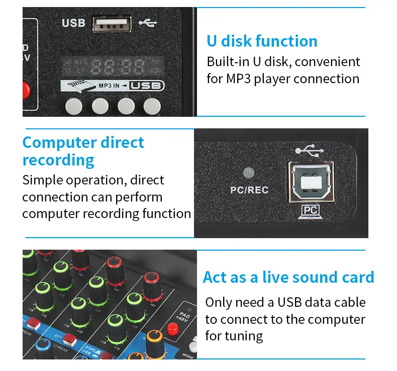 5 - Way Computer Recording Free Drive Sound Card Mixing Console Mixer Audio Professional Pro Audio Equipment Interface Processor