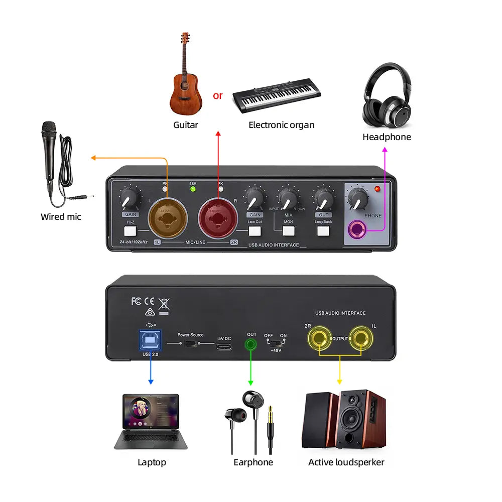 MD22 Professional Audio Sound Card Monitor 24-bit/192KHz AD Converter for Electric Guitar Recording Studio Live Streaming