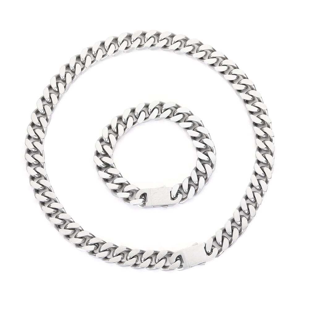 Wholesale Hip Hop Jewelry Stainless Steel Men Flat 4 Side Curb Cuban Link Chain Necklace For Men Drop Shipping