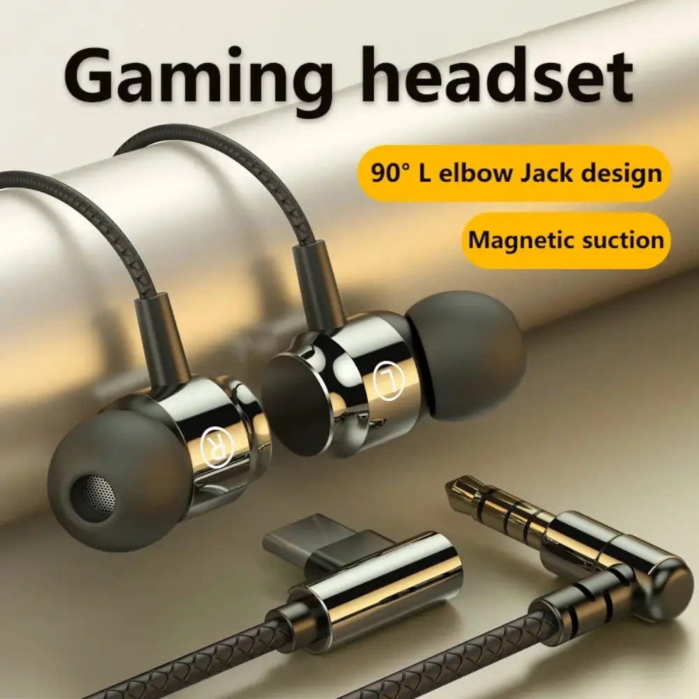 Magnetic Wired Earphone 3.5mm/Type-C Wired In-ear Headphones L Bending 9D HIFI Game Headsets Earbuds With Mic Music Earphones