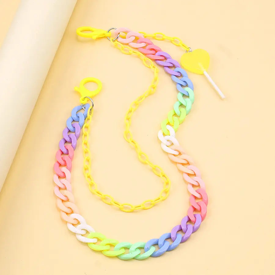 Hip Hop Rainbow Resin Chain Keychain Men Women Waist Chain Multicolor Acrylic Heart Lollipop Pants Trousers Chain Punk Jewelry