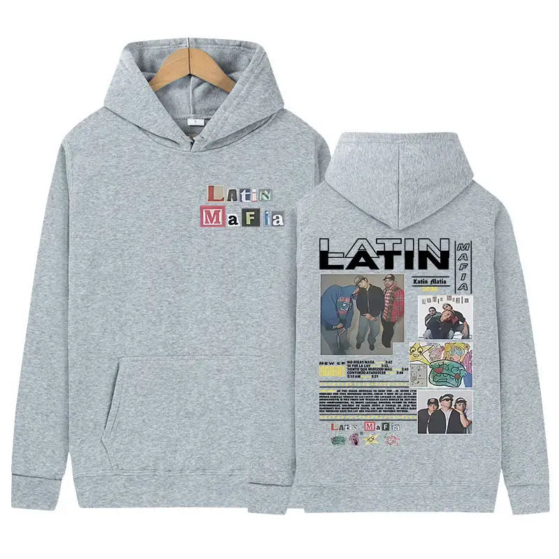 Rapper LATIN MAFIA Tour Album Graphics Hoody Men’s Clothing Y2K Hip Hop Oversized Sweatshirt Fashion High Quality Fleece Hoodies