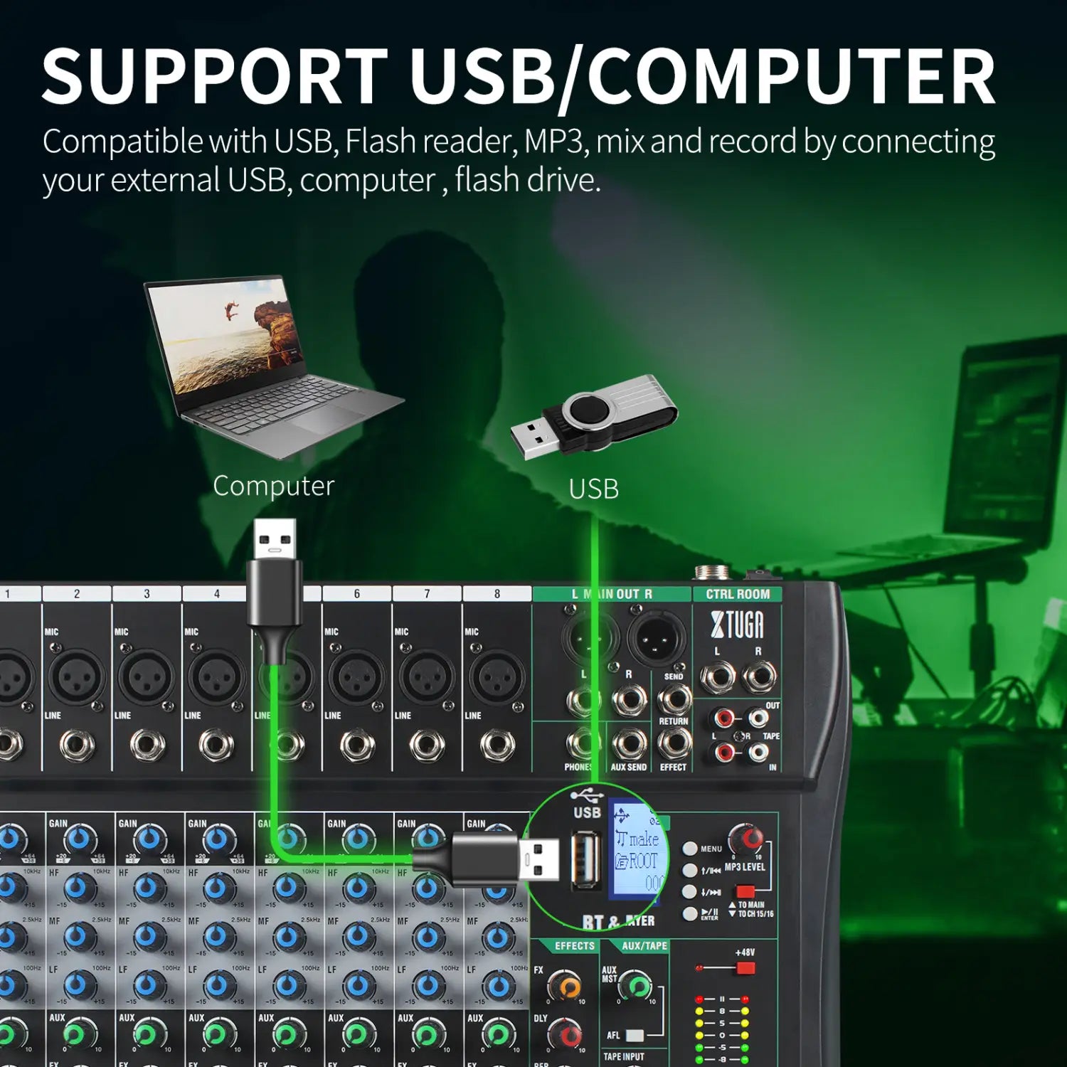 Audio Mixer CT 8 Channel Sound Board Mixing Console Audio Interface PC USB Bluetooth Phantom Digital Effect DJ Live Studio Stage