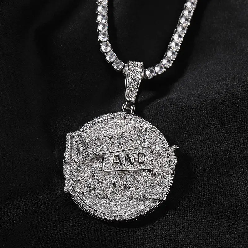 Hip Hop 5A+ CZ Stone Paved Bling Iced Out Letters Family Round Pendants Necklaces for Men Rapper Jewelry Gold Silver Color