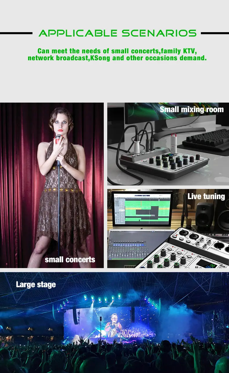 Professional 4-Channel 256DSP Audio Mixer 48V Phantom Power USB Studio Karaoke Bluetooth DJ Console Mixer
