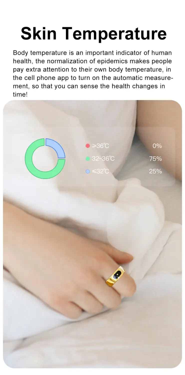 Smart Ring Health and Sleep Tracker Heart Rate Blood Oxygen Monitor Body Temperature Music/Video/Camera Control 5ATM Waterproof