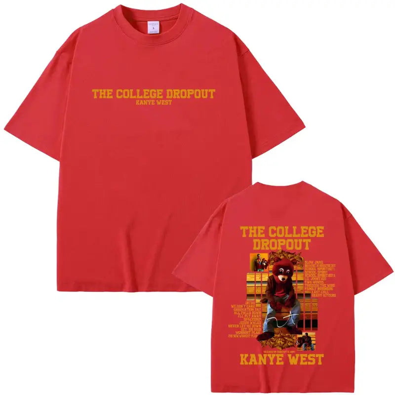 Rapper Kanye West The College Dropout Bear Graphic T-shirt Men Women Hip Hop Pop Music T Shirts Casual Cotton Vintage T-shirts