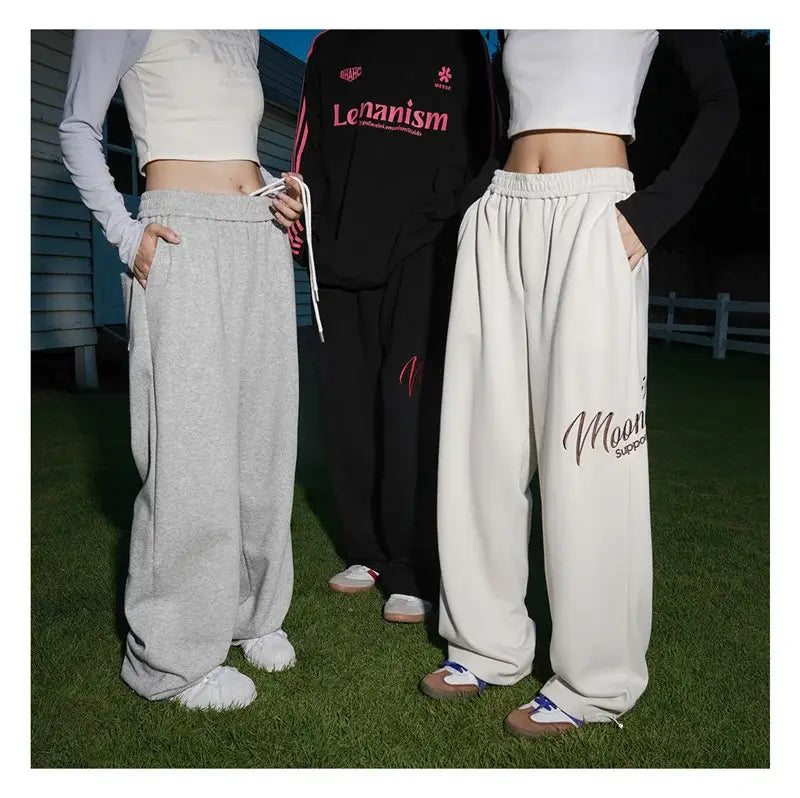 Men’s Hip Hop Fashion Letter Printed Wide Leg Pants 2025 Y2K Streetwear Baggy Straight Pantalones Hombre New Gym Sports Trousers