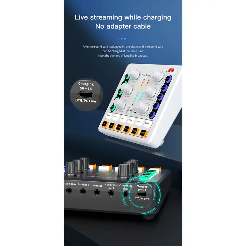 ABAC-M8 Live Sound Card Wireless Bluetooth Audio Mixer Podcast Equipment With Microphone
