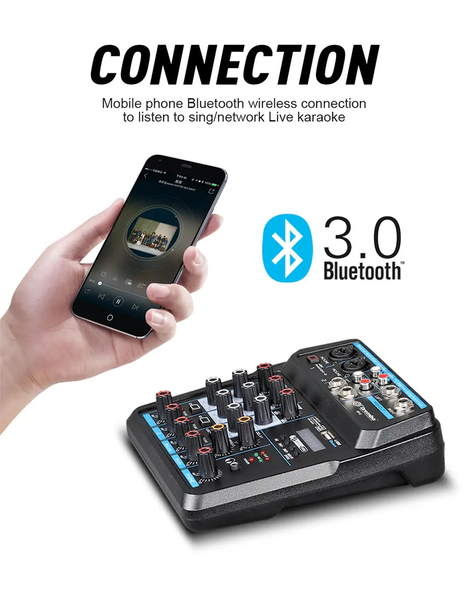 M4 M6 Aduio Mixer DJ Console with Bluetooth Sound Card for PC Recording Karaoke Microphone Instrument Mixing Audio Interface