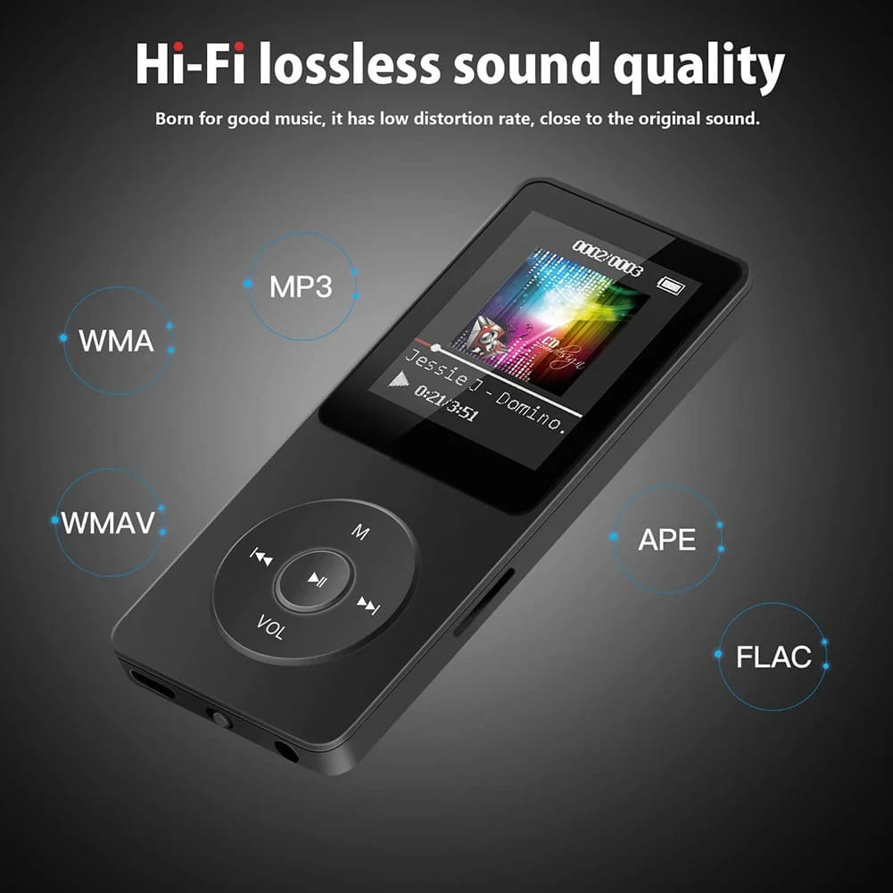 Bluetooth 5.0 MP4 MP3 Player Built-in Speaker Portable 1.8 inch Screen Music Player Support TF with FM Radio E-Book Recording