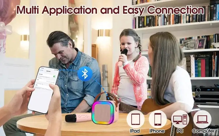 New K12 Karaoke Machine Portable Bluetooth Speaker With 1-2 Wireless Microphones HiFi Family Singing Loudspeaker Children’s Gift