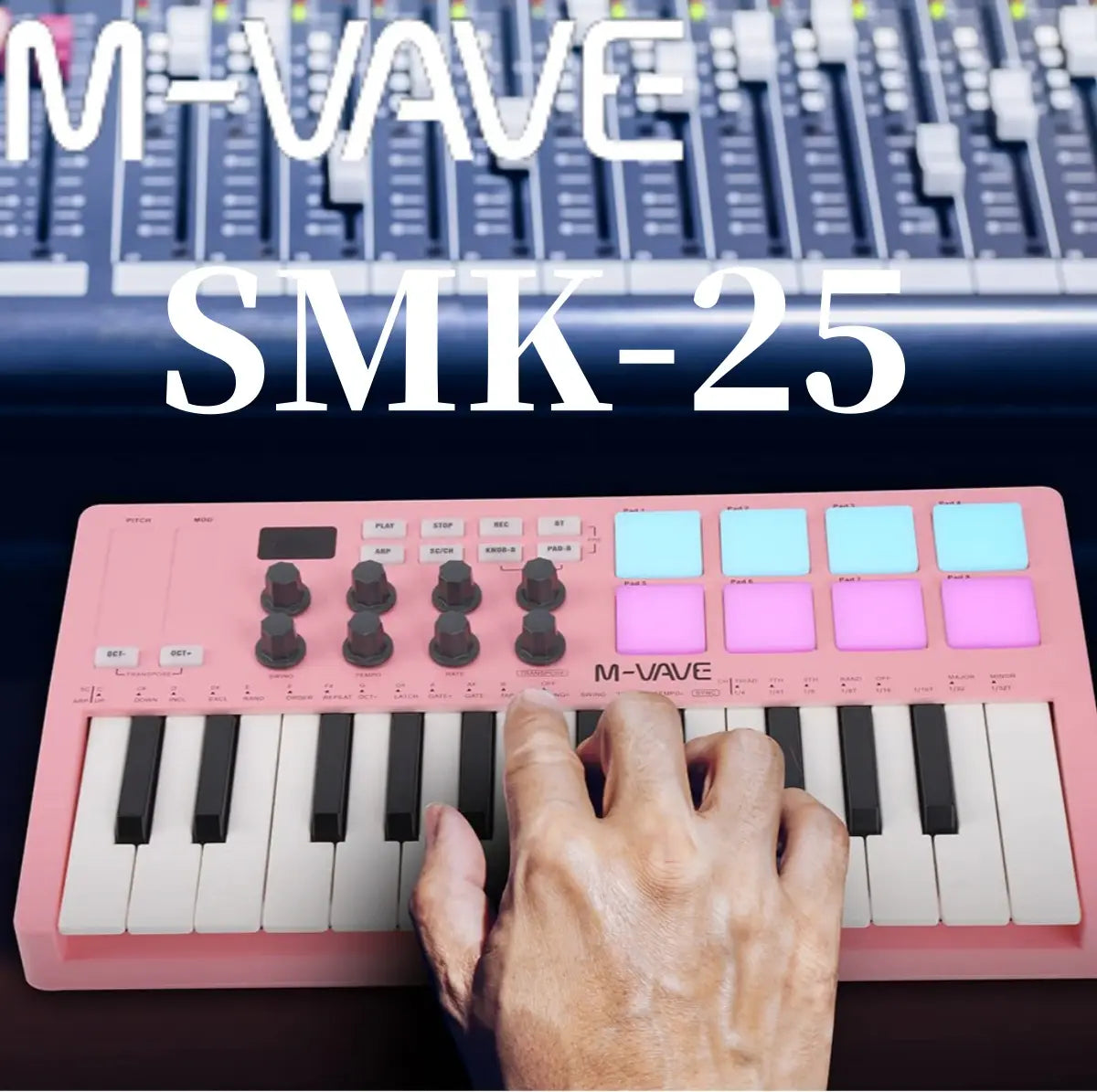 M-VAVE Pink SMK-25 Key MIDI Controller w/8 RGB Pads/8 Assignable 360°knobs/Bluetooth 5.0/USB-B type interface
