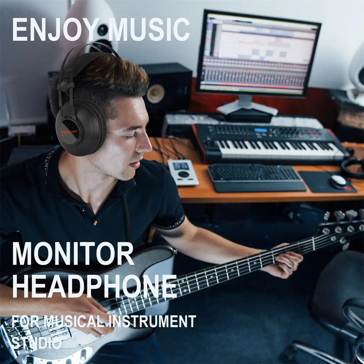 Studio Monitor Headphones Wired Over Ear Audio Recording Monitor Headset Noise lsolation Deep Bass for GuitarCellphone Mixer Amp