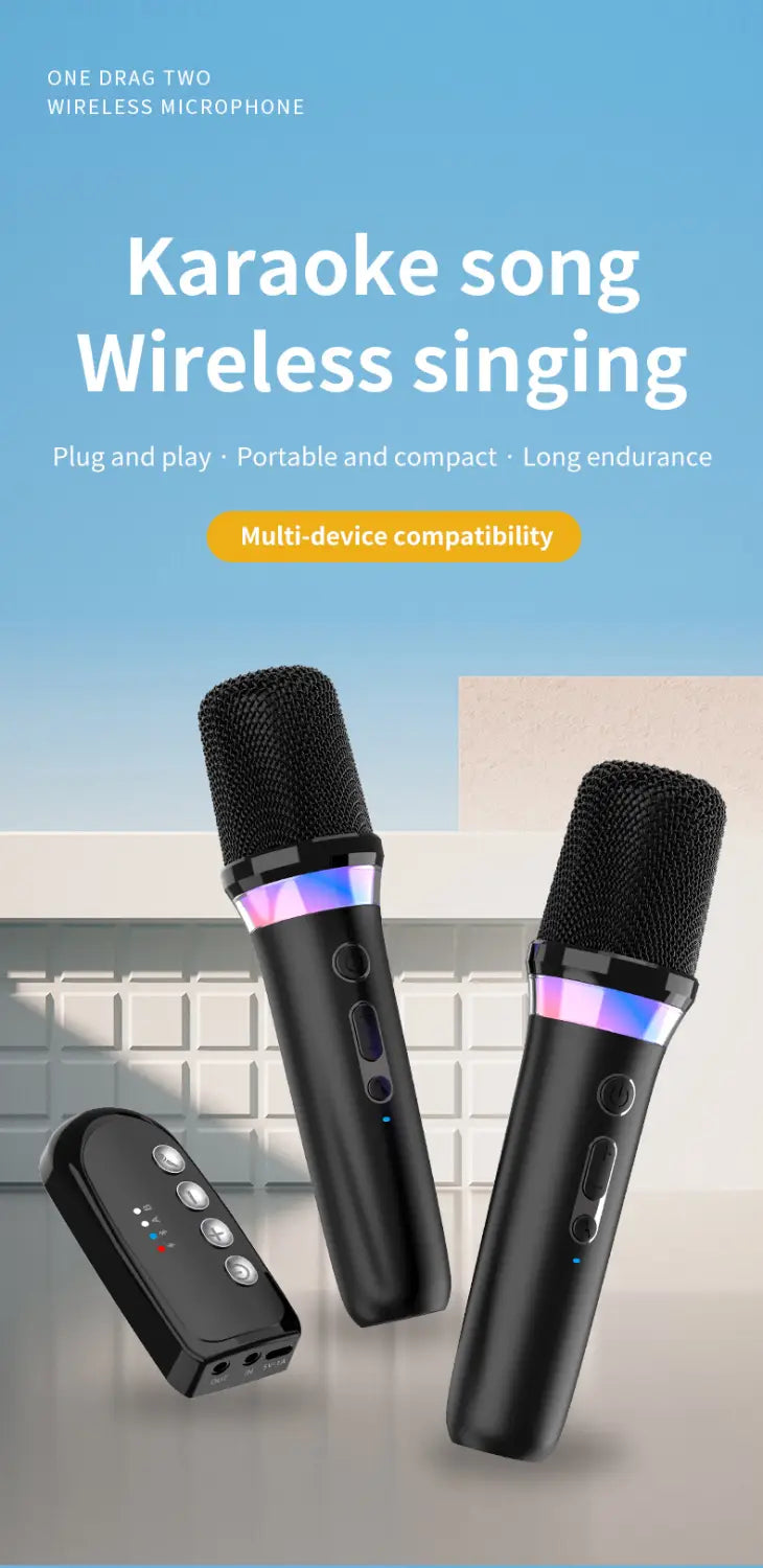 DS-K2 Karaoke Companion Bluetooth 5.3 Wireless Dynamic Microphones RGB Colorful Light Stereo DSP Mixer System For Wired Speaker