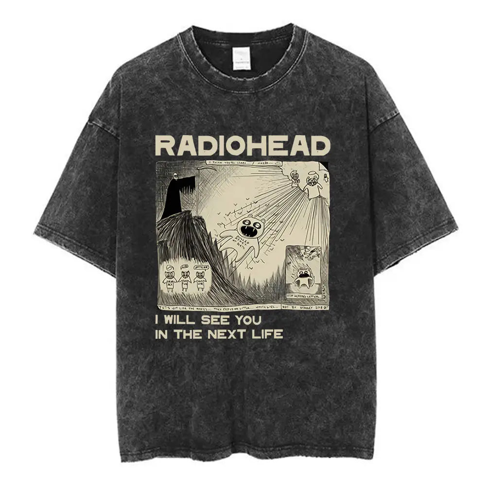 Rock Band Hip-Hop Retro T-Shirt Radiohead Hip-Hop Music Short Sleeve Fashion Summer Loose T-Shirt Basic Top