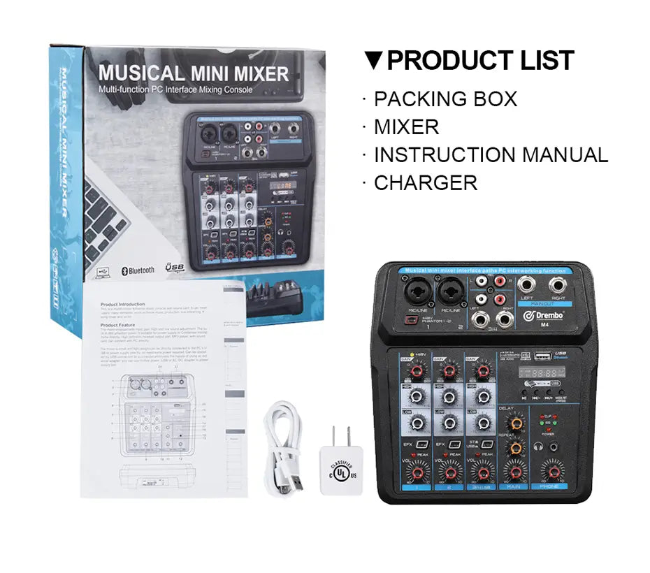 M4 M6 Aduio Mixer DJ Console with Bluetooth Sound Card for PC Recording Karaoke Microphone Instrument Mixing Audio Interface