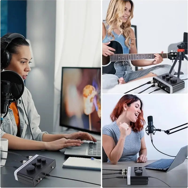 CABE-Home Studio Compatible USB Audio Interface Built-In MIC Preamplifier Phantom Power,For Recording Live Streaming Podcastin