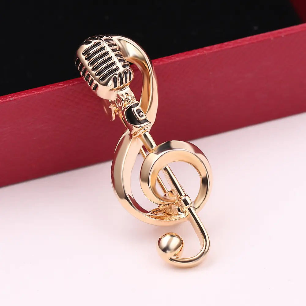 Elegant Microphone Music Note Brooch Club Badge for Women Men Fashion Band Souvenir Jewelry Accessories Gifts