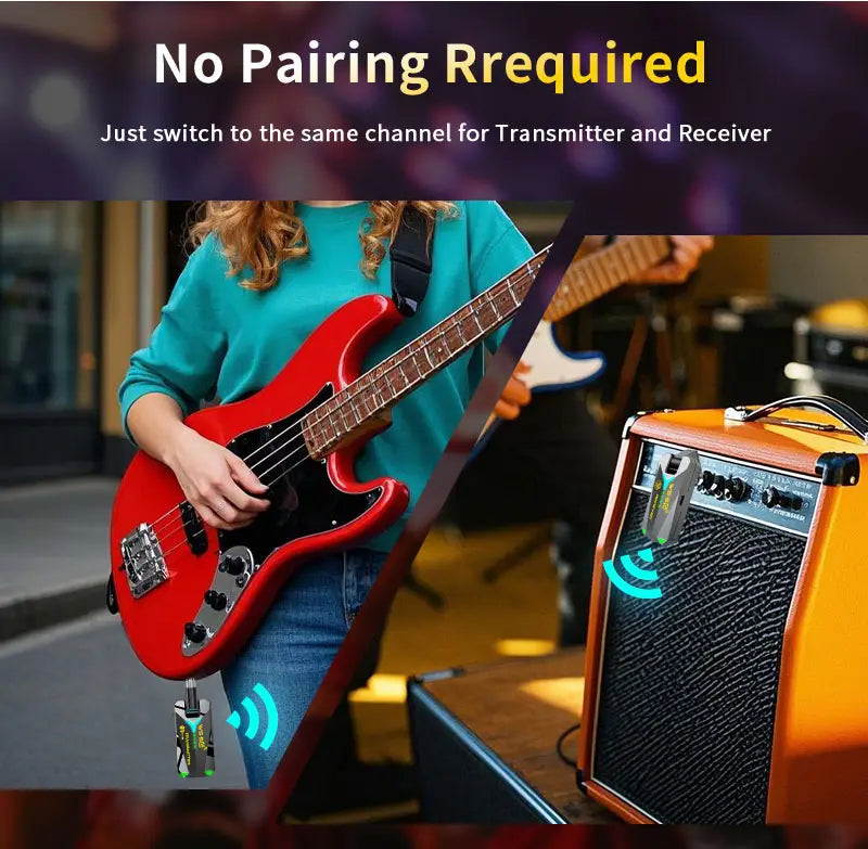 5.8GHz Wireless Guitar System Audio Rechargeable Transmitter Receiver – Works with 3.5mm & 6.35mm Jacks No Pairing Required