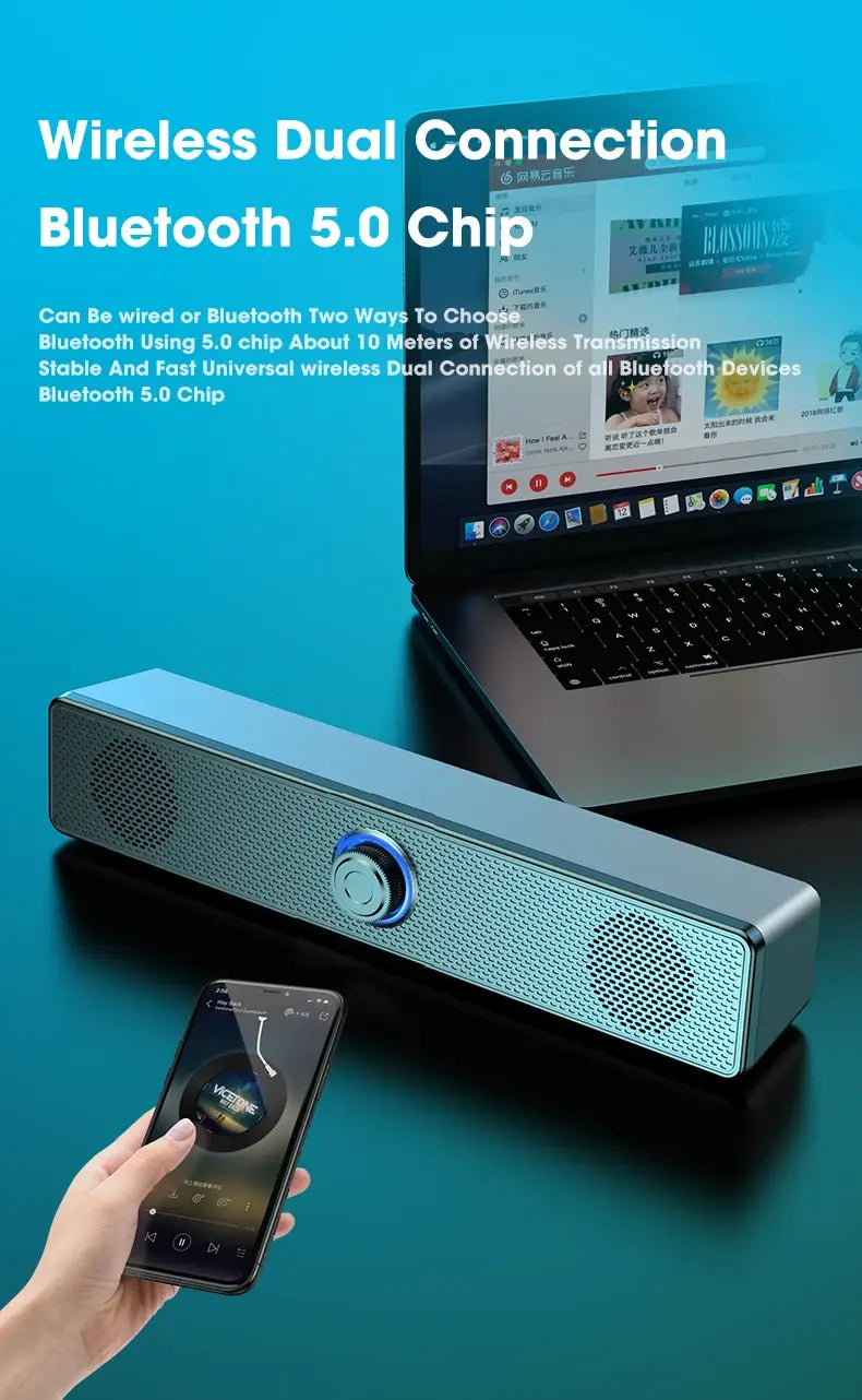 PC Soundbar Wired and Bluetooth Speaker USB Powered Soundbar for TV Pc Laptop Gaming Home Theater Surround Audio System