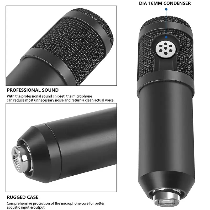 New BM800 Microphone Kits with Live Sound Card(Optional),Suspension Scissor Arm,Shock Mount and Pop Filter for Studio Recording