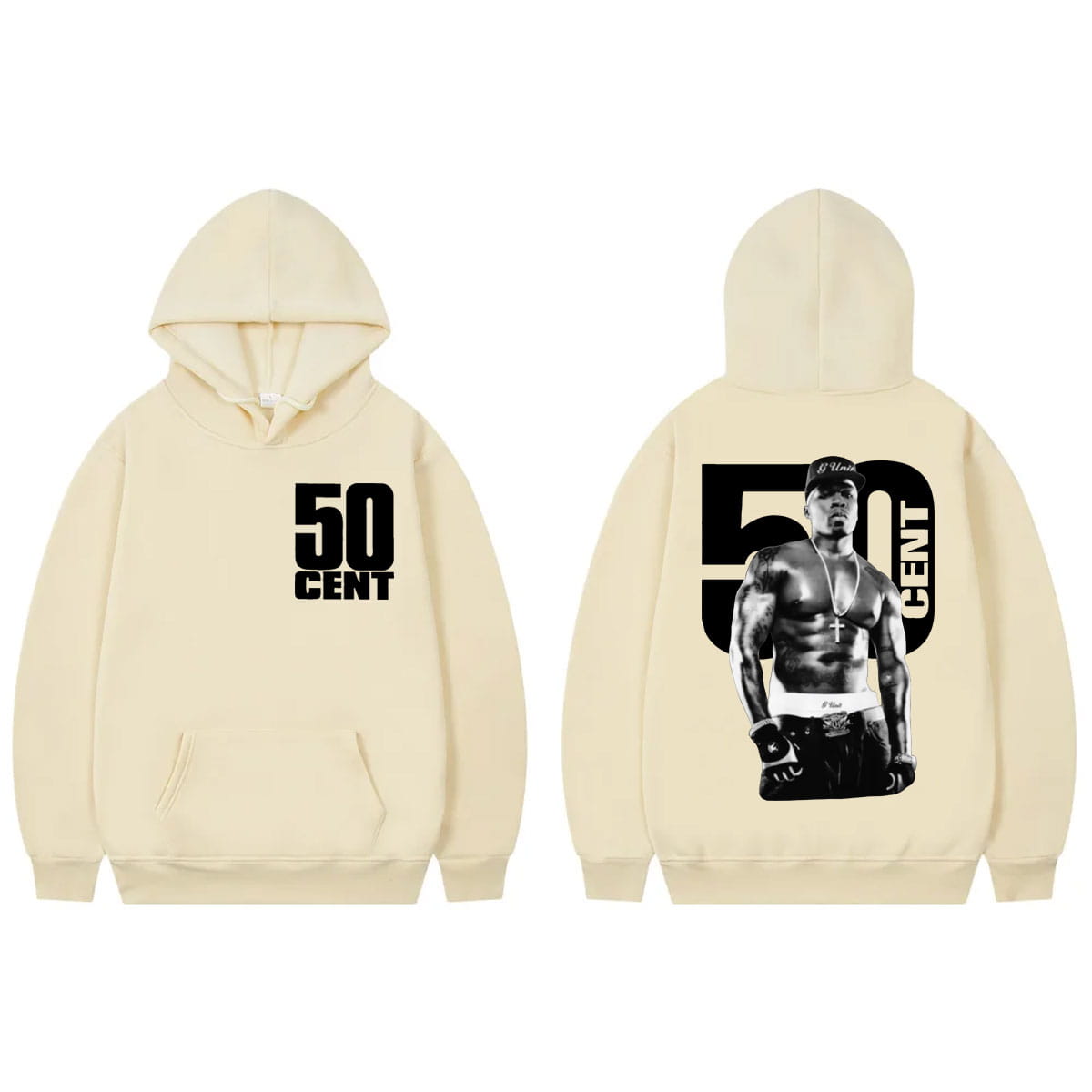 Rapper 50 Cent Double Sided Print Hoodie Men Women Hip Hop Vintage Hooded Sweatshirts High Quality Fashion Oversized Pullovers