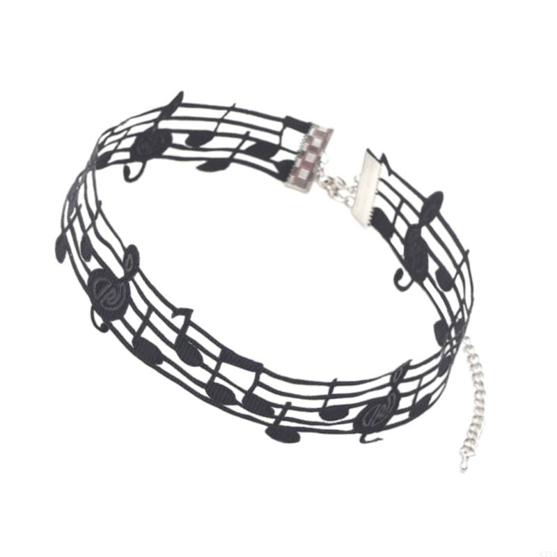 Unique Black Short Necklace Music Theme Neck Jewelry Alloy Necklace Suitable for Music Enthusiasts and Trendsetters C71A