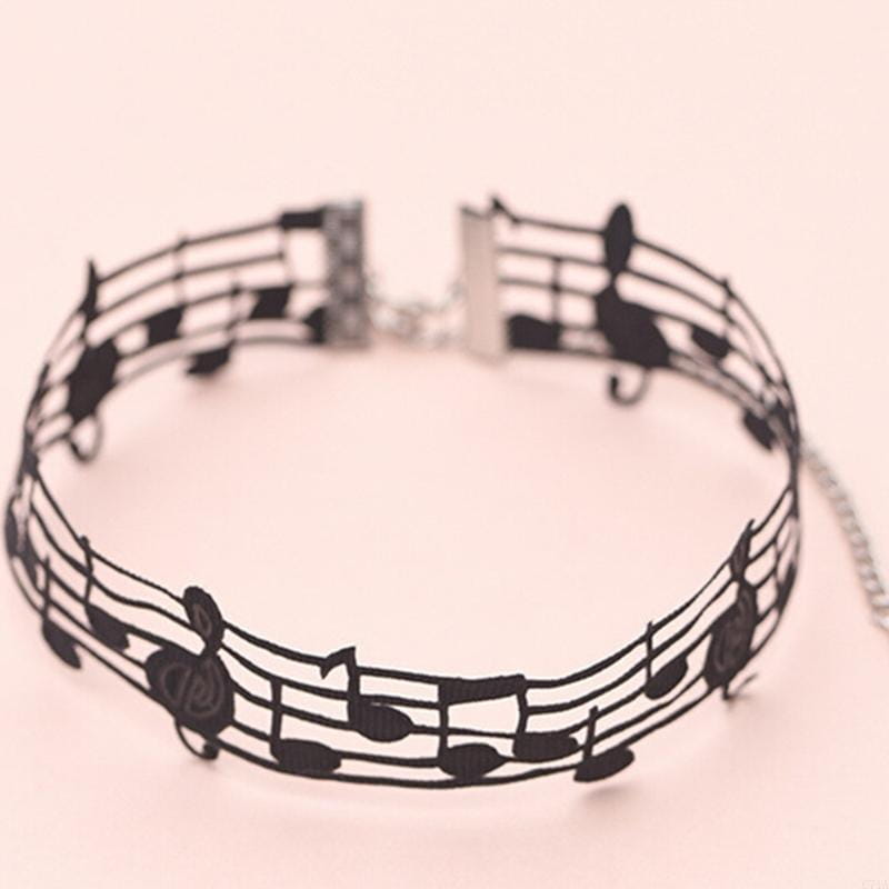 Unique Black Short Necklace Music Theme Neck Jewelry Alloy Necklace Suitable for Music Enthusiasts and Trendsetters C71A