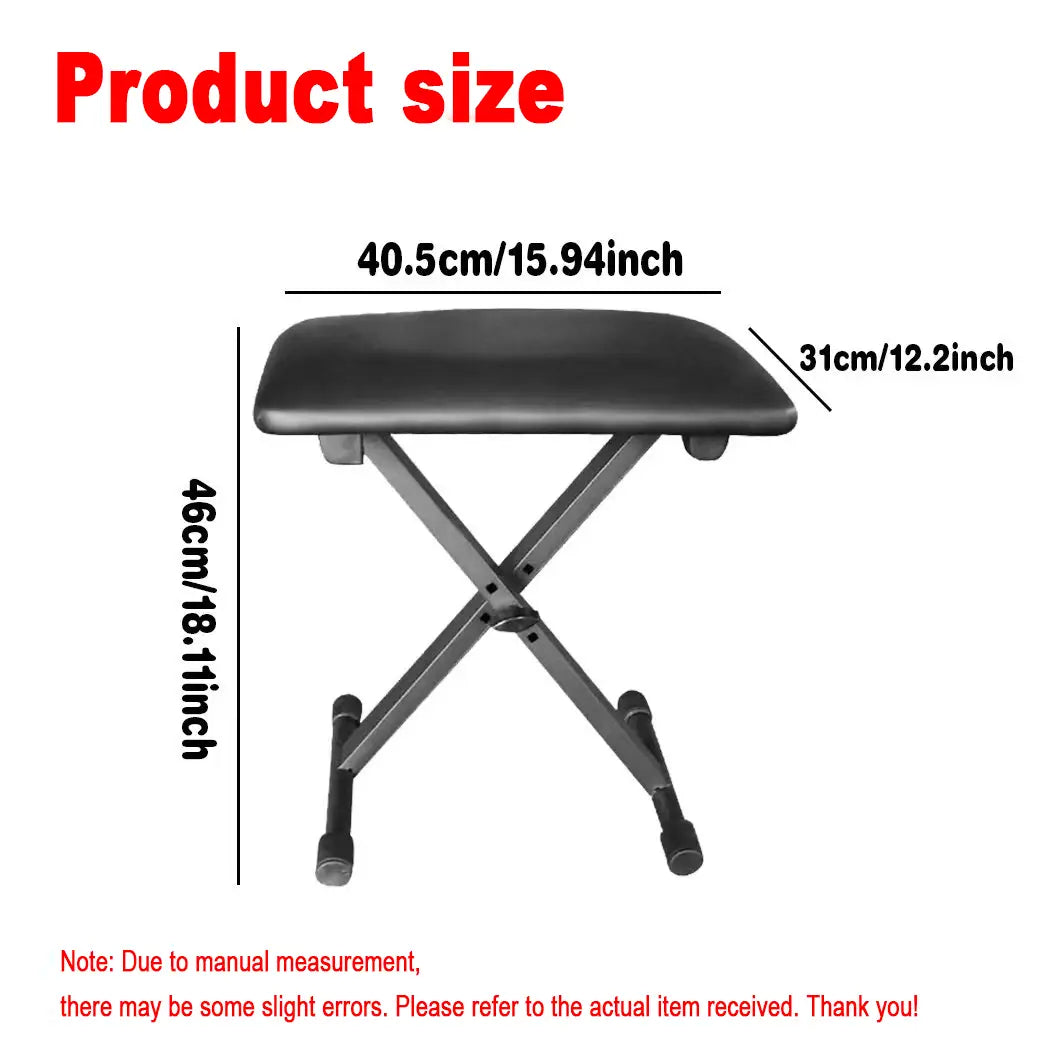 1pc Piano Bench Adjustable Keyboard Bench Portable Stool Collapsible Chair Foldable Seat X-Style Non-Skid Design Black