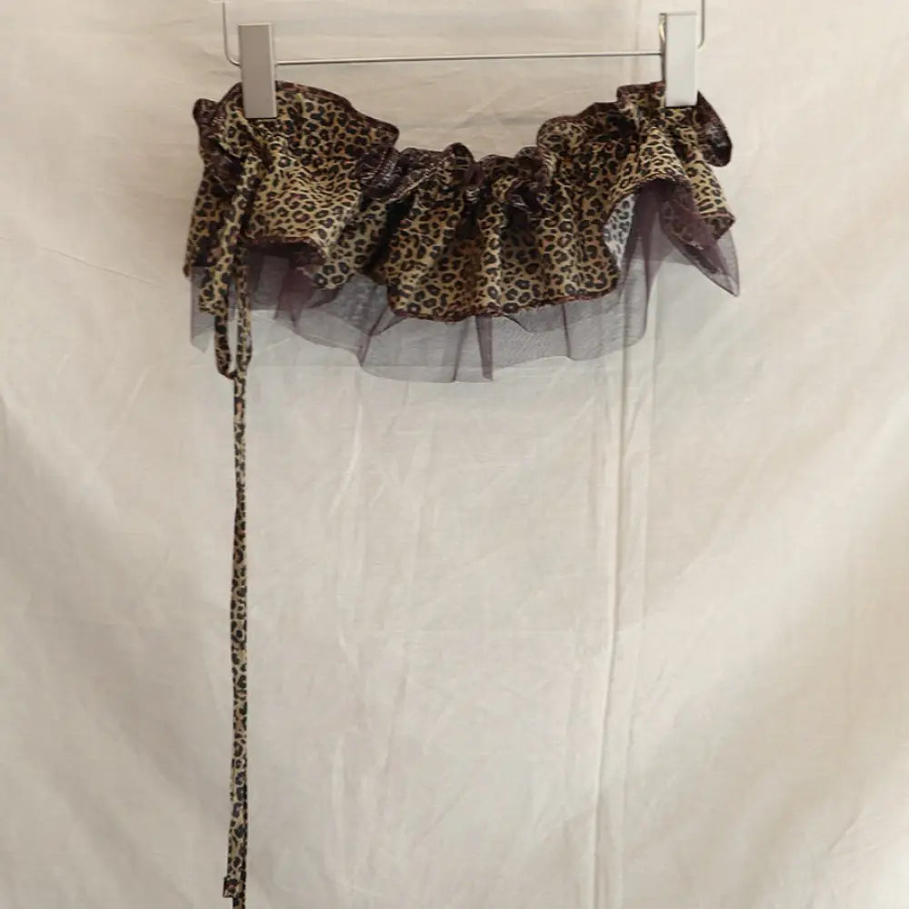 Hip-hop Leopard Print Hip Scarf Skirt Sweet Mesh Ruffled Edge Waistband Y2K Shirt Extender Layer Outfits Belt Jeans Decor