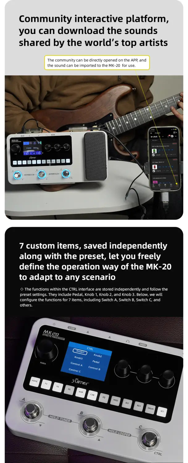 Yuimer MK-20 Multi-Effects Processor Pedal with Drum Machine Tuner and Looper Pedal USB Audio/for Guitar/Bass