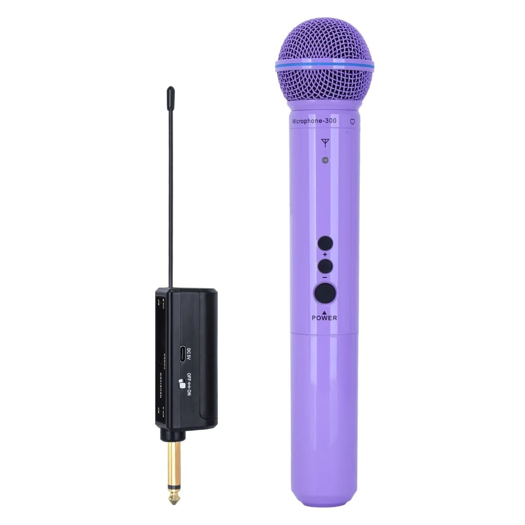 A professional dual-channel UHF wireless dynamic microphone system with a rechargeable receiver suitable for parties karaoke p