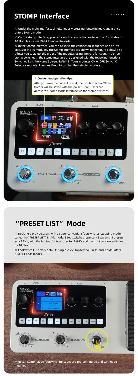 Yuimer MK-20 Multi-Effects Processor Pedal with Drum Machine Tuner and Looper Pedal USB Audio/for Guitar/Bass