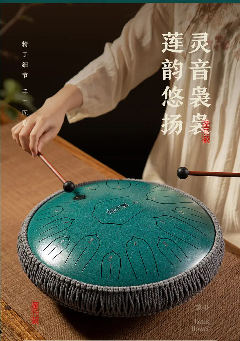 Hluru Music Drum 13 Inch 15 Notes Glucophone Steel Tongue Drum 15 Notes D Tone Ethereal Drum Percussion Musical Instruments